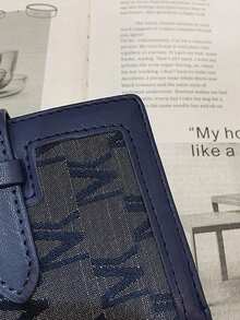 Unisex Blue Jacquard Bifold Wallet, Slim Bi-Fold Card Holder With Cash Slot, Strap/Tab Closure Vintage Style Small Pocket Wallet - Blue - View 6