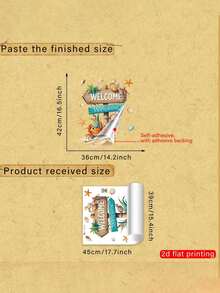 1pc 2D Flat Printed Welcome Sign With Crab, Seashell, Starfish, Seaweed, Wall Sticker, Creative DIY Self-Adhesive Removable Double-Sided Visible PVC Decal For Living Room, Bedroom, Door, Window, Glass Decoration - D - View 8