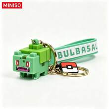 MINISO Pokemon Bulbasaur Block Style Keychain With Green Strap And Pokeball Charm For Handbag Backpack Keys, Birthday, Christmas Gift - Style 1 - View 3
