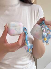 Tie Dye Tulip Blue Butterfly Pods 4 Protective Case, Compatible With Pod 3, Apple Pro Earphone Shell 2nd Gen Wireless Bluetooth 3rd Gen 2nd Gen Pod Pro 4th Gen 5th Gen Case - Baby Blue - View 2