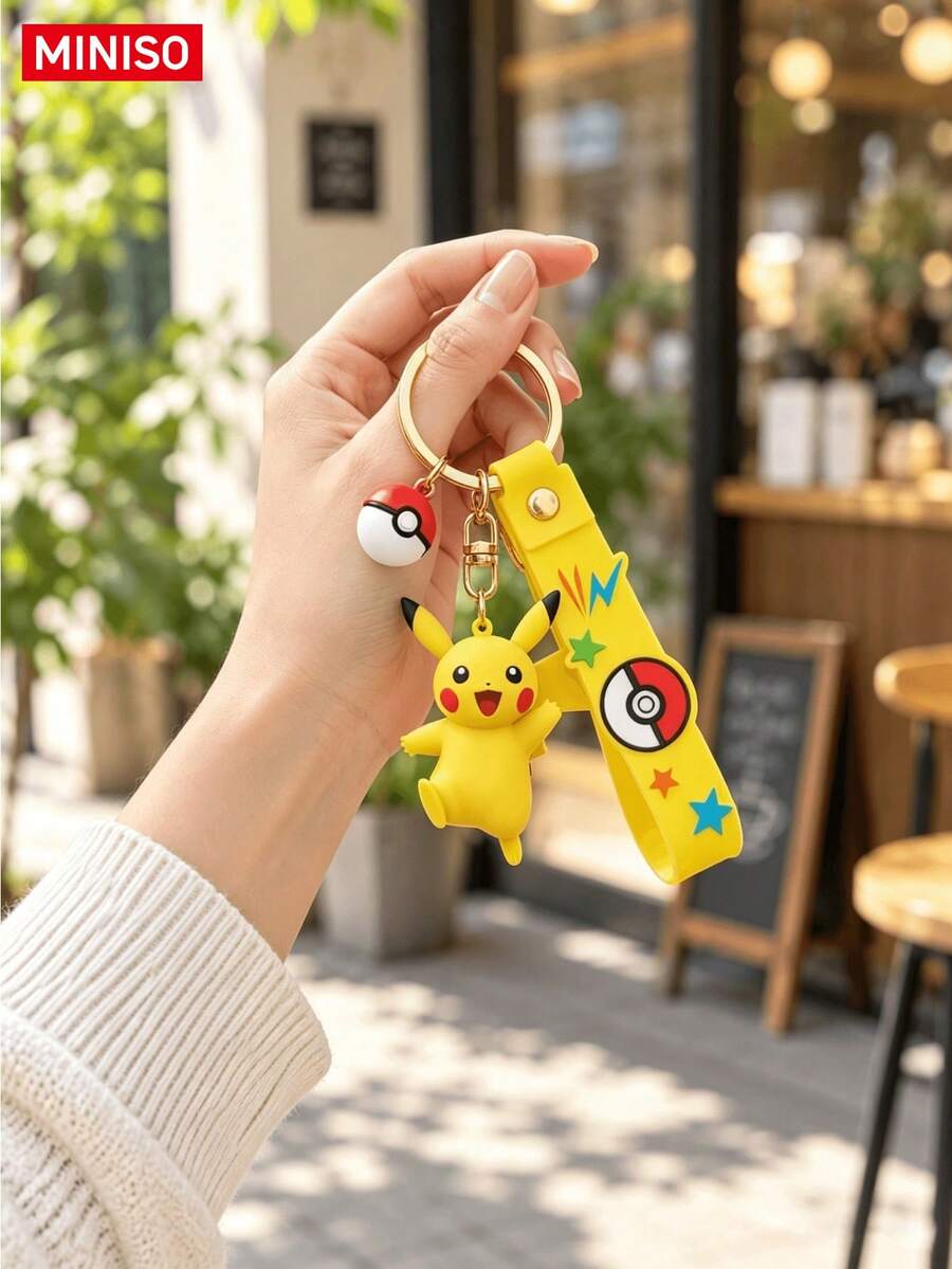 MINISO Pokémon Pikachu Yellow Wrist Strap Keychain With Poké Ball Charm For Keys, Daily Carry & Travel, Christmas Gift - Style 1 - View 1