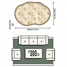 1PC Beige Brown Line Drawing Rose Floral Pattern French Vintage Pastoral Carpet, Elegant Classical Style Faux Cashmere Asymmetrical Wavy Oval Full Coverage White Outline Rose Branches & Vines With Multi-Layer Geometric Border Details Machine Washable Area Rug, Suitable For Living Room Bedroom Balcony, All Season Home Decor - Multicolor - View 16