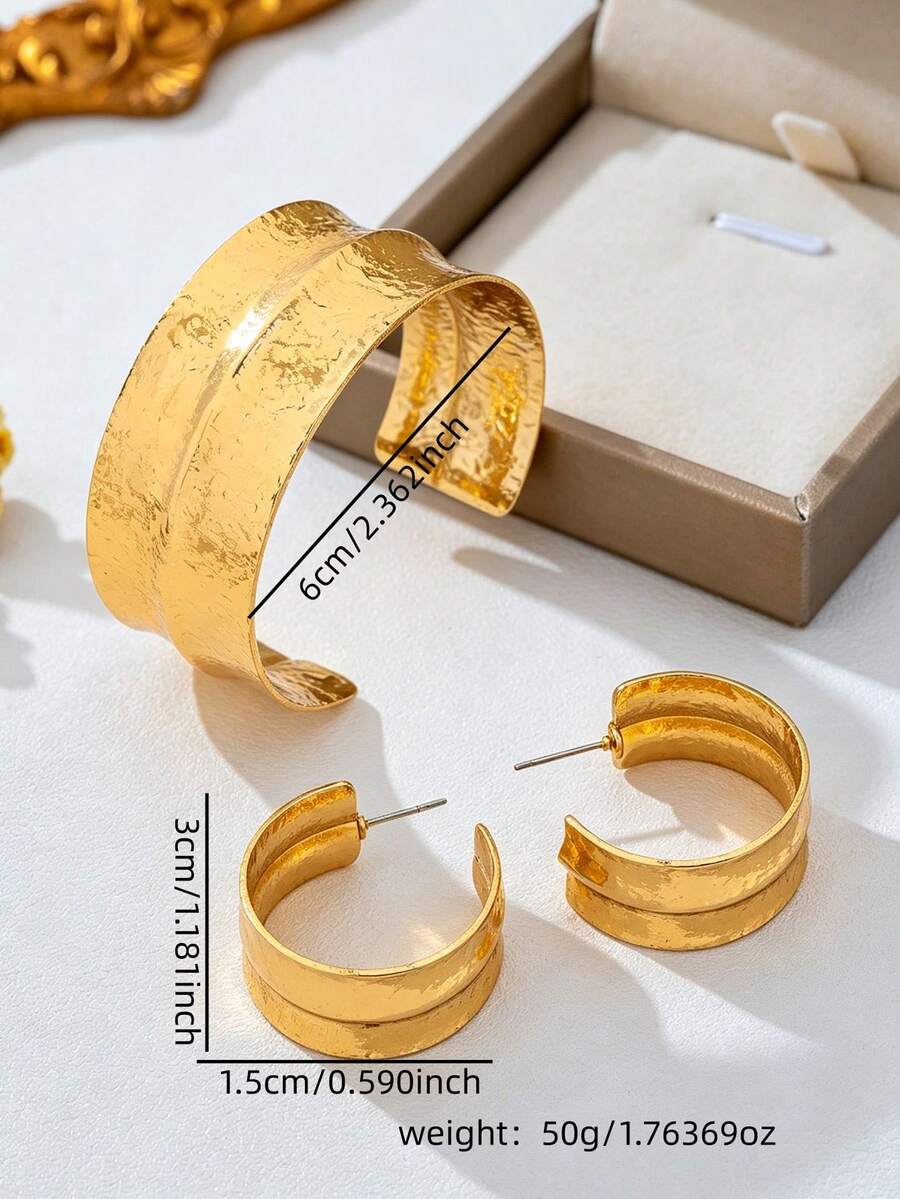 1 Set European And American Exaggerated Geometric Open Bangle Bracelet Set For Women - Yellow Gold - View 1