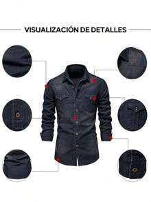 Primavera y verano chaquetas de los hombres, de algodón, delgado, chaqueta de solapa, camisa de doble bolsillo, estilo de la calle, la moda urbana, adecuado para el uso diario de desgaste - Azul - Ver 4