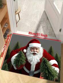 1pc New Christmas Best Seller - Daily Decoration - Holiday Decoration - Christmas - Santa Claus & Pine Tree Rug, Suitable For Living Room, Bedroom, Indoor - Machine Washable - Flannel Material, Delicate Texture, Comfortable To Skin, No Pilling, Easy Care, Odorless - Perfect For Home Decor, Room Decor, Living Room Rug, Bedroom Rug, Bathroom Rug, Kitchen Rug, Area Rug, Hotel Decor - Area Rug, All Season - Multicolor - View 4