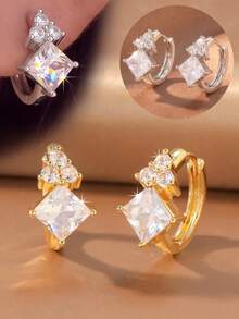 2pcs/Set Luxury Style Women's Earrings Suitable For Daily Commute, Date, Evening Party, Holiday Wear - Square - View 1
