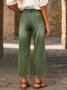 New Women's Loose Elastic Waist Denim Capri Pants Casual Spring - Army Green - View 6