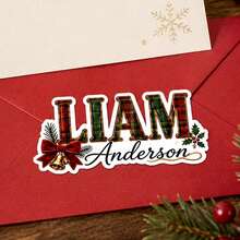 LICVIC Custom Christmas Name Sticker, Festive Plaid & Candy Cane Letter Decal, Personalized Christmas Labels Stickers, Customized Holiday Sticker, Christmas Gift, Customizable Christmas Decoration For Party Favors And Seasonal Gifts, Christmas Sticker - Style C - View 7