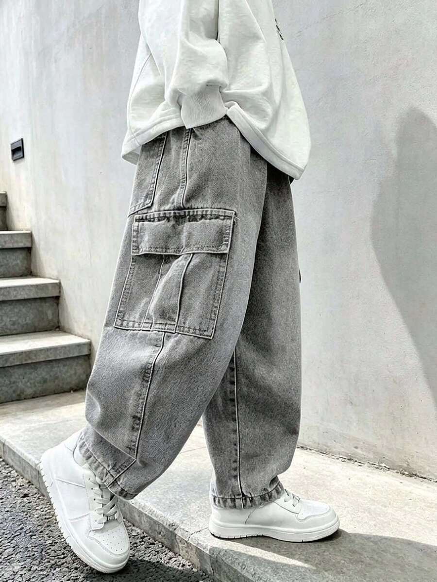 Young Boy Straight Leg Fashion Casual Street Style Denim Jeans - Black - View 1