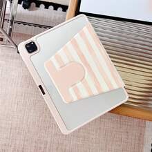 1件粉色與白色水彩條紋可愛海龜360°旋轉平板保護殼，相容於iPad 11/A16/10代/Air4/5/6/Pro 12.9、Galaxy Tab A8/A9 Plus/S6 Lite/S7/S9FE PLUS、Pad、MatePad、Pad、Honor Pad、Pad，適用於辦公、旅行與居家使用 - 彩色 - 查看 5