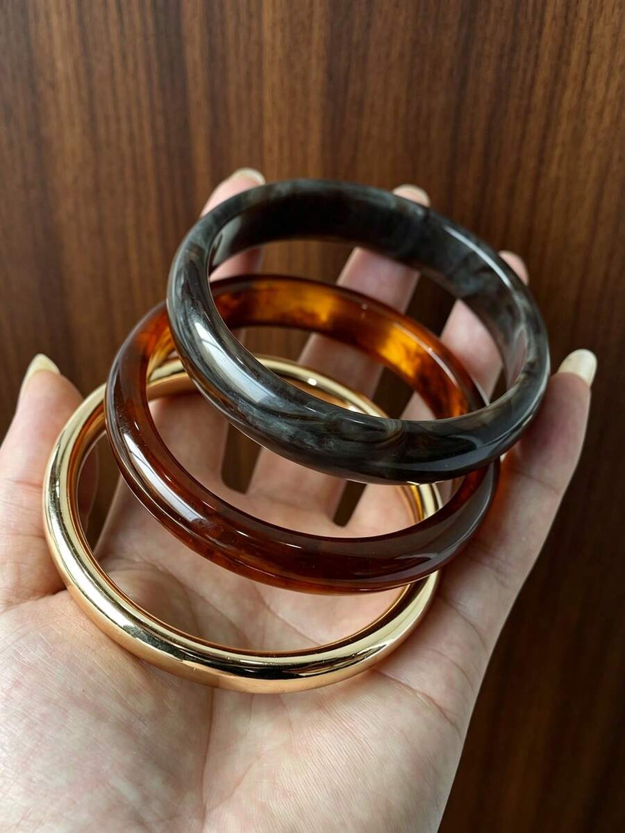 3件組優雅復古手鍊，壓克力樹脂材質，時尚極簡設計，適合女性（購買前請確認材質與尺寸是否適合您）