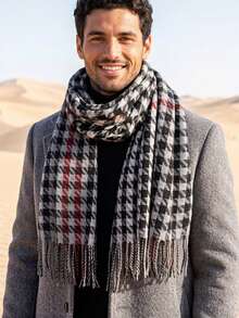 1pc Universal Houndstooth Square Tassel Decor Casual Street Woven Scarf Suitable For Autumn/Winter - Multicolor - View 10
