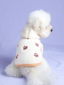 1pc Pet Clothes, Cute Dog/Cat Outfit For Small Dogs, Warm & Comfortable Fleece Hooded Jacket - Beige - متعدد الألوان - مشاهدة 2