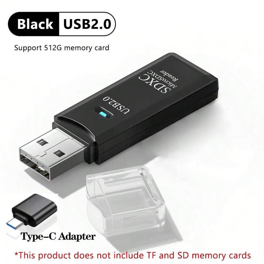 2合1 USB 2.0 高速讀卡機附 Type-C 轉接頭，Micro TF SD 讀卡機，高速轉換器，適用於相機與筆記型電腦