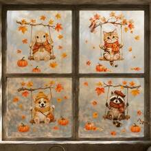 1/4 Hojas de Adhesivos para Ventanas con Diseño de Ardilla de Dibujos Animados Lindos, Calcomanías Estáticas Reutilizables con Hojas de Arce y Calabaza para Decoración de Vidrio de Habitación Infantil en Otoño y Acción de Gracias - Multicolor - Ver 8