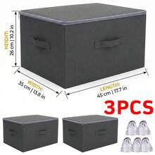 3pcs Clothing Storage Box, Home Large Capacity Wardrobe, Clothes And Blankets Layered Sorting Box, Storage Basket Artifact, Suitable For Bed Sheets, Underwear, Desktop Sorting, Under-Bed - Dark Grey - View 2