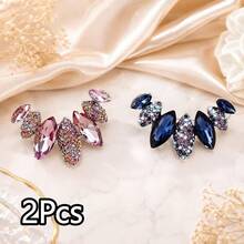2Pcs Women's Shiny Leaf-Shaped Brooch, Exquisite Colorful Rhinestone Geometric Feather Design Fashion Accessory - Multicolor - View 17