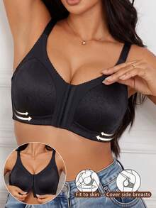 Plus Size Women's Wireless Bra, Seamless Soft Elastic, Fixed Gel Pads, Non-Slip, Daily Essential Underwear - Black - View 2