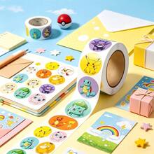 1pc Anime Cartoon Animal Pattern Circular Sticker Roll, Self-Adhesive Circular Sticker, Multifunctional Decorative Sticker, Perfect For Clothing Party Kit Accessories, Envelope Decoration, Luggage Decoration, Holiday Crafts Collection Items - Multicolor - View 3