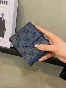 Unisex Blue Jacquard Bifold Wallet, Slim Bi-Fold Card Holder With Cash Slot, Strap/Tab Closure Vintage Style Small Pocket Wallet - Blue - View 3