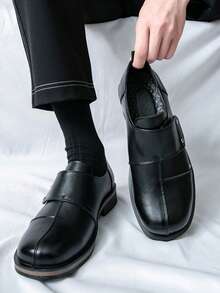 Time Magic Hook & Loop Big Head Height-Increasing Derby Shoes British Slouchy Loafers Slip-On Casual Shoes Niche - Black - View 7