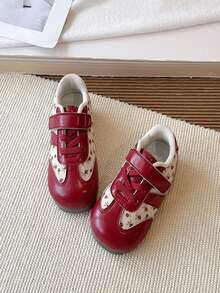 Vintage Floral Girls' Soft Sole Non-Slip Foot Protection Shoes, Hook And Loop Easy On/Off Casual Shoes For Baby Girls Autumn - Red - View 6
