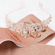 Dekorasi Ulang Tahun Rose Gold untuk Wanita, Selempang dan Mahkota Tiara, Mahkota Selamat Ulang Tahun untuk Wanita Dewasa, Perlengkapan Dekorasi Pesta, Bando Berlian Imitasi, Berkilau - Emas mawar - View 3