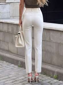 Beige Minimalist Versatile Commuter Slimming Long Pants For Office And Daily Wear - Apricot - View 6