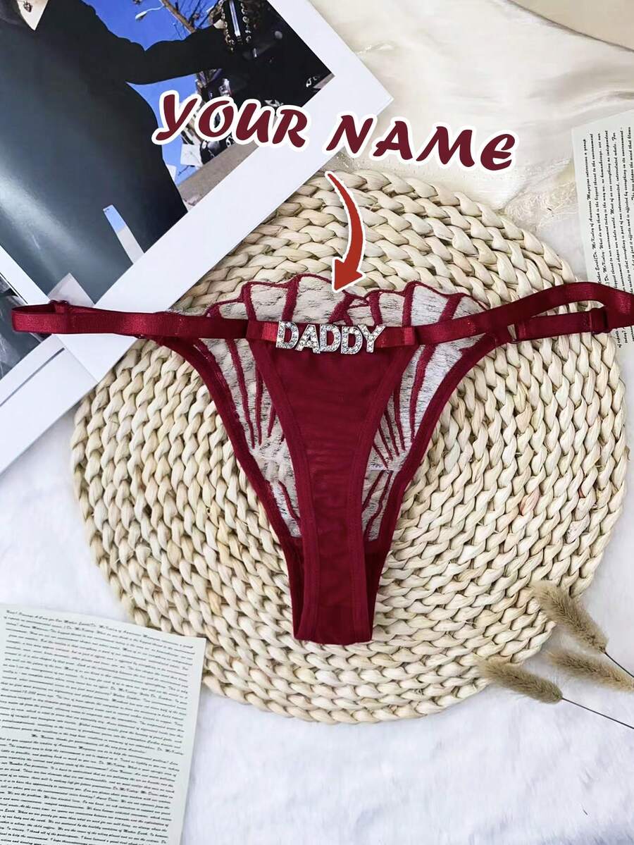 Customized Gold Pendant Letter T-Back Panty, Customizable Any Name, Personalized Pendant Bikini Thong, Couple Gift - Red - View 1