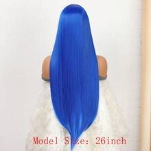 Blue Color 1pc Long Silky Straight 13*4 Lace Frontal Synthetic Wig For Women Preplucked Cosplay Daily Party Heat Resistant Fiber Front Wig Wedding Gifts - Multicolor - View 7