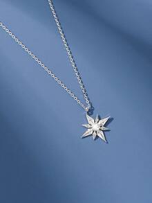 1 pieza Collar con colgante de estrella octagonal de aleación de cobre con strass, accesorio de cadena para la clavícula simple y elegante para uso diario y desplazamientos - Estrella de ocho puntas - Ver 5
