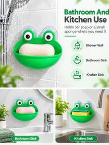 1/2/3/4/5pcs Frog Soap Holder, Cute Wall-Mounted Suction Cup Soap Dish Bathroom Decor Sponge Drain Rack, Frog Habitat Shaped Suction Cup Tray, Suitable For Tree Frog, Toad, Tadpole And Other Small Aquatic Animals Fish Tank Decoration, Shower Use - Regular Model - View 6