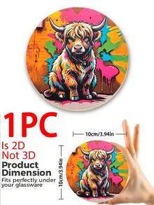 6/1pc Round Wooden Highland Cow Graffiti Print Coaster, Heat-Resistant Coffee Cup Insulation Pad, Colorful Street Art Animal Desktop Decor, Home Kitchen Supplies, Birthday Holiday Party Favor, Gift For Cow Lovers Boyfriend/Girlfriend - Multicolor - View 13