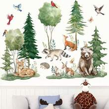 Cartoon Pine Forest Animal Wall Stickers, Self-Adhesive Easy-Tear Bedroom Wall Decor Background Wall Sticker - Multicolor - View 4