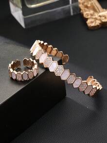 1 Set Honeycomb Hexagonal Cubic Zirconia Women's Bracelet & Ring Set, Gold & Silver Color Options, Suitable For Banquet & Party Wear - Diamond SZ - View 4