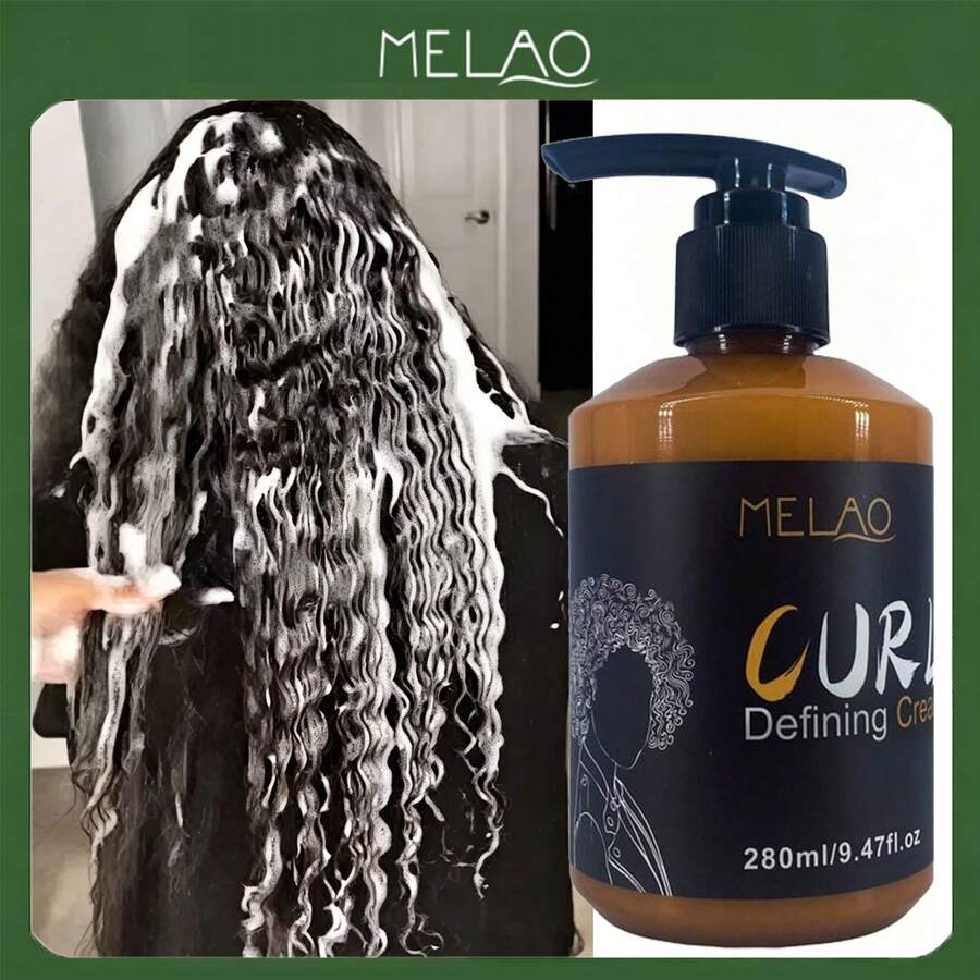 MELAO Natural Curl Defining Cream - Lightweight Moisturizing Curl Cream, Creates Defined Curls, Smooths Frizz, Soft Hold - 280ml/9.47 Fl Oz - Brown - View 1
