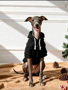 1pc Solid Color Korean Style Regular Sleeve Simple Versatile Pet Hoodie Comfortable Basic Style Suitable For Cats And Dogs Hooded Sweatshirt For Cats And Dogs Indoor And Outdoor - Black - View 6