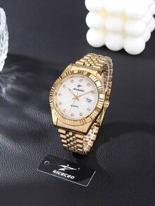 RICECGO 1pc Business Gold Men's Quartz Watch - Gold - View 1