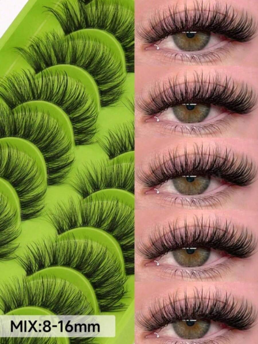 Voluminous Russian Style DD Curl False Eyelashes, Fluffy Synthetic 3D Faux Mink Lashes, Cat Eye Style, Exquisite 8D Full Row Thick Lashes, Lifting Eye Shape Effect, Full & Dense Design, Extended & Thickened Outer Corner, Makeup Lashes, Natural Look, Faux Mink Texture, Realistic Short-Term Lash Extension Effect - Multicolor - View 1