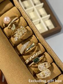 Juego de 5 anillos románticos de circonita cúbica, regalo de aniversario de boda para mujer (caja de regalo no incluida) - 1# - Ver 10