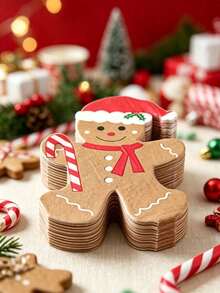 20pcs Disposable Gingerbread Man Pattern Napkins, Cute Gingerbread Man Frosting And Candy Cane Design, Suitable For Holiday Parties, Christmas Table Decor, Perfect For Christmas Dinner, Holiday Gatherings And Christmas Decorations - A - View 1