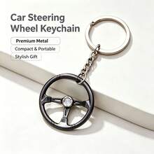 Racing Steering Wheel Keychain, Mini Metal Simulated Car Key Ring, Auto Key Holder Pendant For Car Enthusiasts - A - View 1