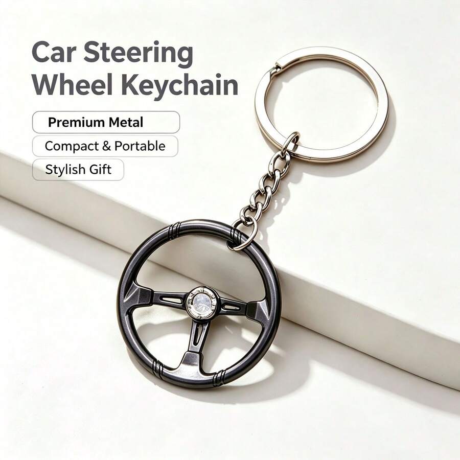 Racing Steering Wheel Keychain, Mini Metal Simulated Car Key Ring, Auto Key Holder Pendant For Car Enthusiasts - A - View 1
