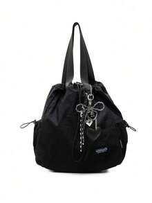 Bolso de mujer de gran capacidad portátil de unicolor y estilo minimalista, versátil y adecuado para el uso diario, viajes y compras - Negro - Ver 7
