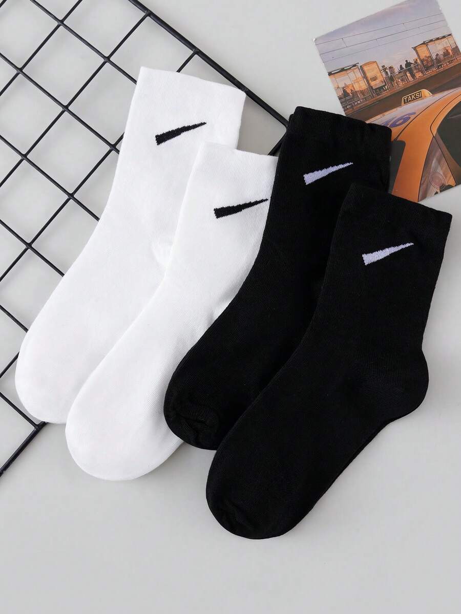 1/2/4 Pairs Women's Slash Wide Cuff Comfortable Breathable Mid-Calf Socks - Black and White - View 1