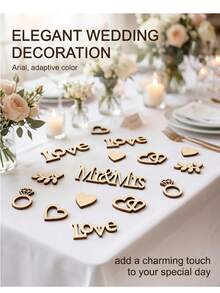 Natural Wooden Confetti, Including Mr&Mrs, Heart, Ring And Leaf Patterns. Natural Rustic Wedding Table Decoration DIY Paper Craft, Perfect For Wedding, Engagement, Valentine's Day Table Decor. DIY Wooden Handmade Gift. Perfect For Table Scattering, Card Making, Party Background Decoration. Easy To Match With Various Romantic Holiday Scene Layouts, Christmas, New Year Gift Decoration Sample - Multiple Styles - View 6