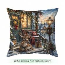 4pcs/1pc Winter Country Christmas Cottage Pattern Pillow Case, Single-Sided Printed Pillow Cover, Suitable For Living Room Bedroom Home Decor, All Season Pillow Case - Multicolor - View 11