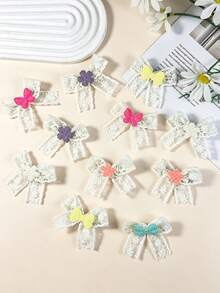12PCS Children's Hollow Bowknot Decorative Hair Clips, Different Accessory Combination Set, Suitable For Daily Wear And Outings - Multicolor - View 3
