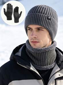 3PCS Autumn/Winter Snowflake Pattern Knitted Hat With Scarf And Gloves Set, Windproof Warm Versatile Woolen Hat Set Suitable For Outdoor Daily Use - Multicolor - View 2