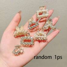 7/5/1pc Women's Pearl Rhinestone Small Claw Hair Clips, Luxury Elegant Half-Up Hair Clips, Elegant Metal Hair Claws, Versatile Daily Bangs & Loose Hair Clips, Exquisite Hair Accessories - Gold - View 11